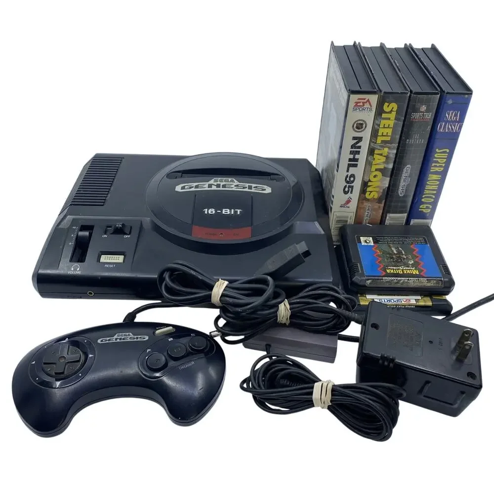 Sega Genesis Console 16 Bit Model 1601 with 6 Games & 1 Controller Tested Works